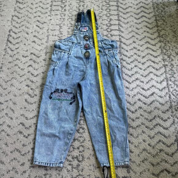 VTG 90s Acid Washed Denim Overalls with princess castle by Popsicle Sz 4 - Picture 9 of 12